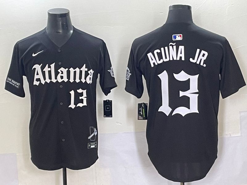 Men 2025 Atlanta Braves #13 Acuna jr Black Five generations Joint Name Nike MLB Jersey style 9->atlanta braves->MLB Jersey